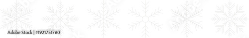 Snowflake seamless border pattern for winter designs. Minimal geometric line style for holiday visuals. Clean vector ornament ideal for seasonal projects.