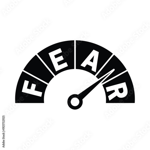 A black gauge displaying the word fear with a needle pointing towards full