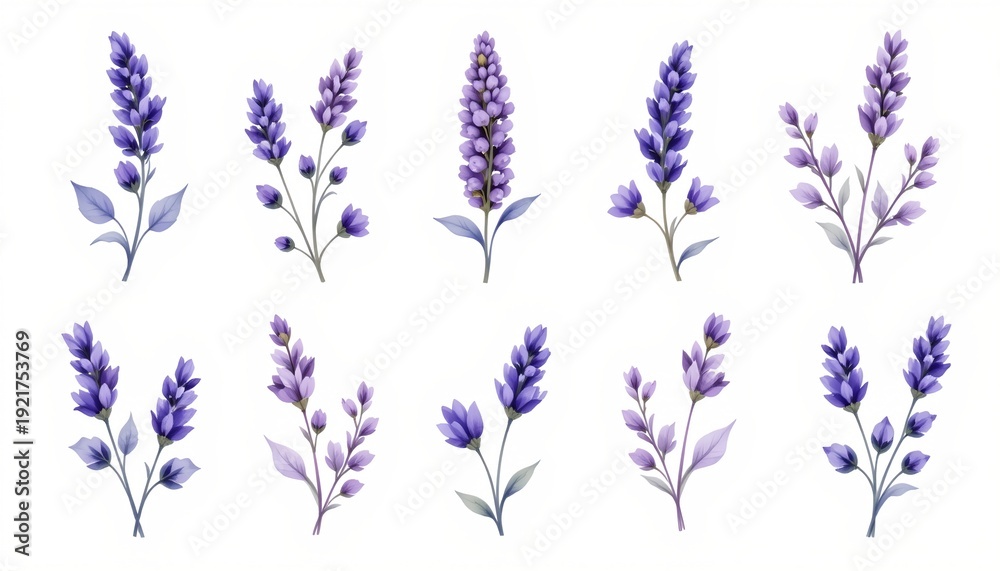 Fototapeta premium Elegant Lavender Sprigs Soft Watercolor Arrangement