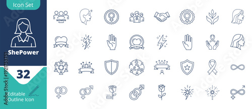 Set of line icons for women's empowerment and equality