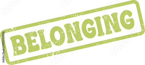 Bilde på lerret Belonging word printed in a green textured rubber stamp design