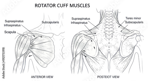 Rotator Cuff Muscles Anatomy Diagram - Anterior and Posterior Views