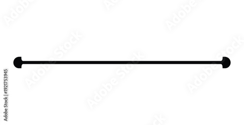 Simple minimalist illustration of a sleek black curtain rod or drapery rod on a clean white background