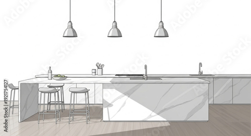 Modern Kitchen Interior Design Illustration.