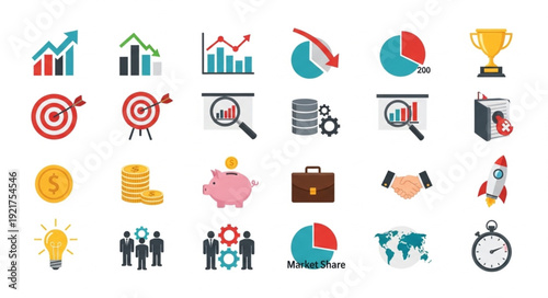 Collection of business and finance icons for presentations.