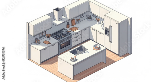 Modern Kitchen Interior Design Illustration.
