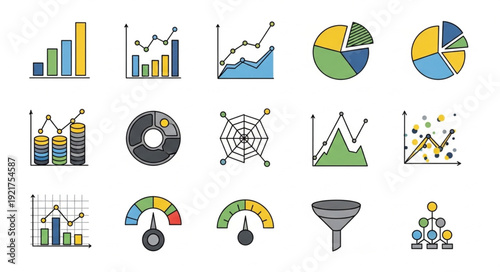 Collection of Hand Drawn Business Charts and Graphs Icons.