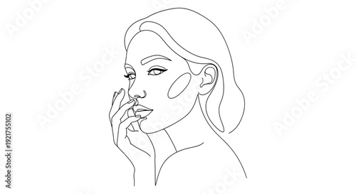 A beautiful woman's face rendered in elegant line art, gently touching her cheek with her hand.