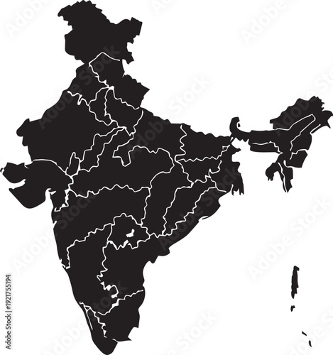 India Map Vector Country Outline South Asia Illustration.