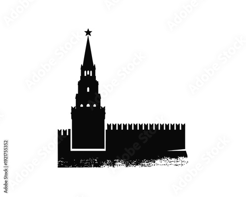 A stark silhouette of the spired Kremlin towers and fortified walls