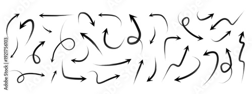 vector illustration of a black and white background, abstract vector background, Hand drawn arrow doodles - Sketchy black arrows set, Marker pen pointer icons, Curvy directional symbols.