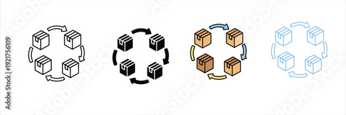 Logistics Supply Chain Icon with Rotating Delivery Boxes for Inventory Management. Vector Illustration