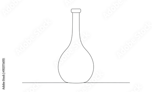 Simple line drawing illustration of a vintage style bottle with a long neck and cork stopper standing upright