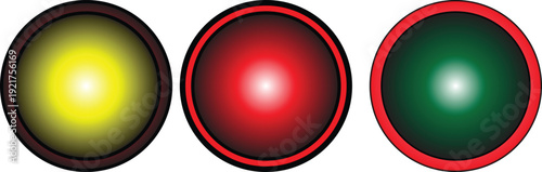 Traffic light indicators in yellow red and green