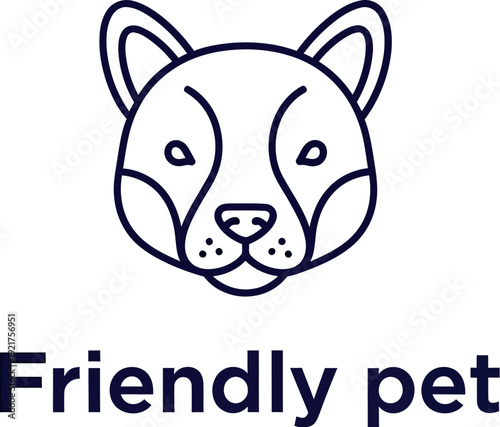 Simple minimalist line art logo design featuring a friendly dog face icon above dark blue text suggesting a loving companion animal brand identity.