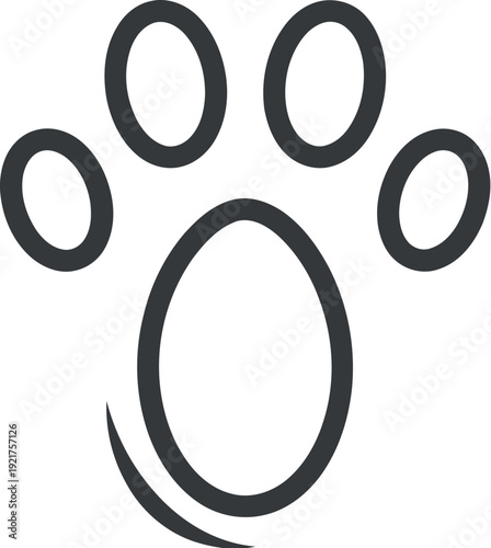 Simple minimalist line art icon design featuring a stylized paw print symbol perfect for veterinary services animal rescue organizations or pet adoption brands.