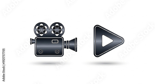 Vintage Film Camera and Play Button Icon.