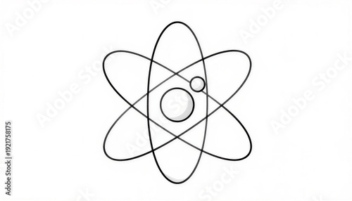 Atom symbol illustration in minimalist line design  