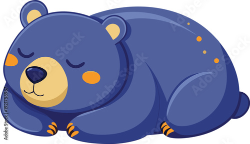 chubby blue sleeping bear cartoon in flat design