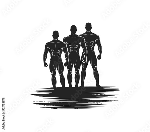 Silhouettes of three muscular men standing together a strong visual composition