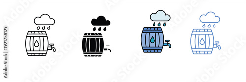 Rainwater Harvesting Barrel Icon for Water Conservation and Sustainability. Vector Illustration.