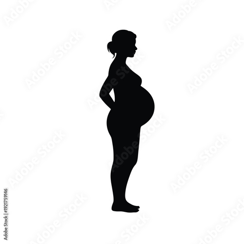 A silhouetted depiction of a pregnant woman in a side profile view