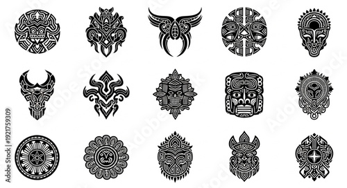 Collection of Tribal Ornate Symbols and Icons.
