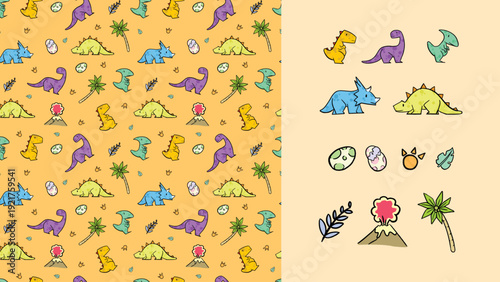 Wallpaper Mural Dinosaur Handrawing Seamless Pattern Torontodigital.ca