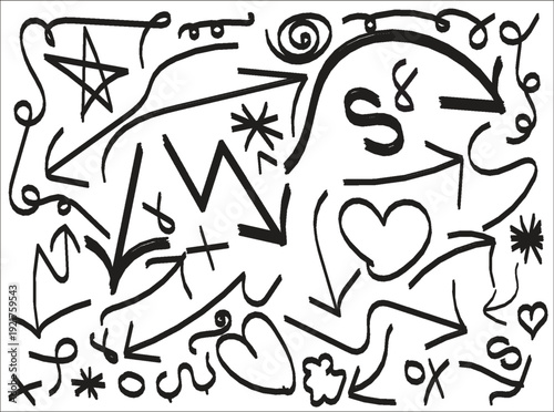Abstract doodle art with various symbols and shapes