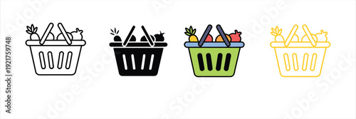Grocery Shopping Basket with Fresh Fruits Icon for Ecommerce and Healthy Lifestyle. Vector Illustration.