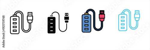 USB Hub Multi-port Connector Icon for Data Transfer and PC Connectivity. Vector Illustration.