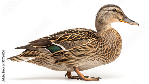 Photos Female mallard duck standing in profile with vibrant feathers