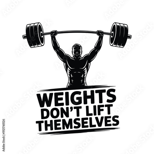 A silhouetted weightlifter powerfully lifting a barbell with motivational text