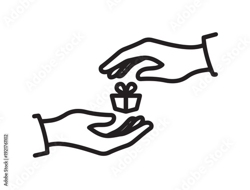 Hands Exchanging Gift Simple Line Drawing.
