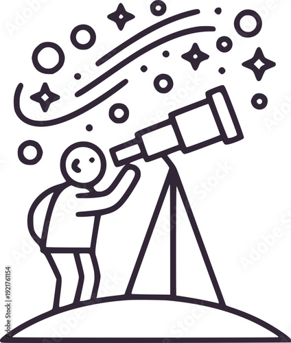 Man looking at the stars through a telescope, symbolizing curiosity and exploration of the universe