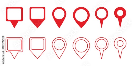 location icon set map pointer pin sign symbol red black outline destination icon place address navigation locator sign. Flat icon set of location and map pins. map pin icon set. EPS 10. 