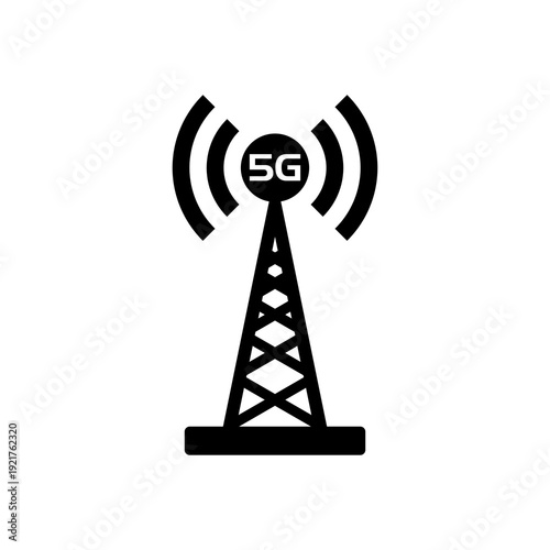 5G antenna tower transmitter icon isolated on white background