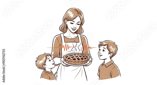 Mother and Children with Fresh Pie.