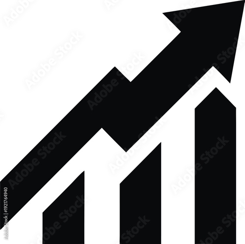 Growth chart arrow icon black solid silhouette statistical business bars isolated on transparent background vector s
