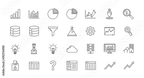 Hand drawn icons representing business analytics and data visualization concepts.