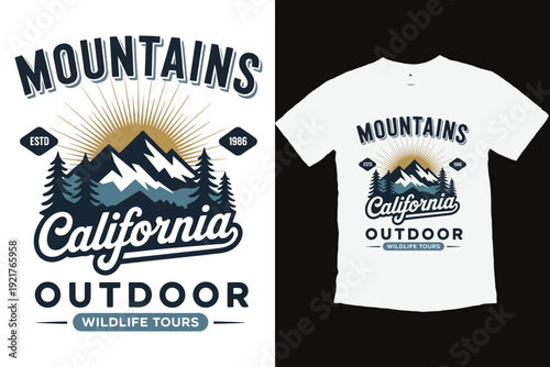 Vintage California Outdoor Mountains Wildlife Tours T-Shirt Design