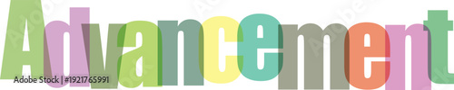 Colorful block letters spelling out the word advancement with a vibrant gradient effect.