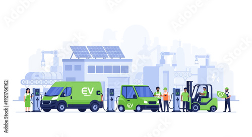 Green Logistics & Industrial Electrification: EVs Charging at Sustainable Smart Factory Powered by Solar Energy