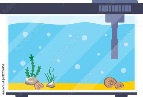 Aquarium, realistic aquarium without fish, aquarium icon. Vector, cartoon illustration, postcard, poster. Vector