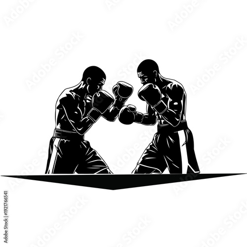 Boxing Fighters Face Off Silhouette Illustration on White Background