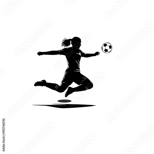 Female Soccer Player Jump Kick Silhouette Illustration
