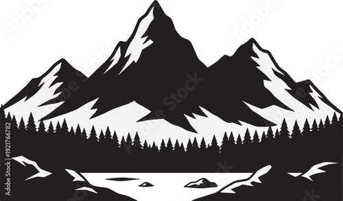 Silhouettemountainrangewithsnowypeaksandforestatbase