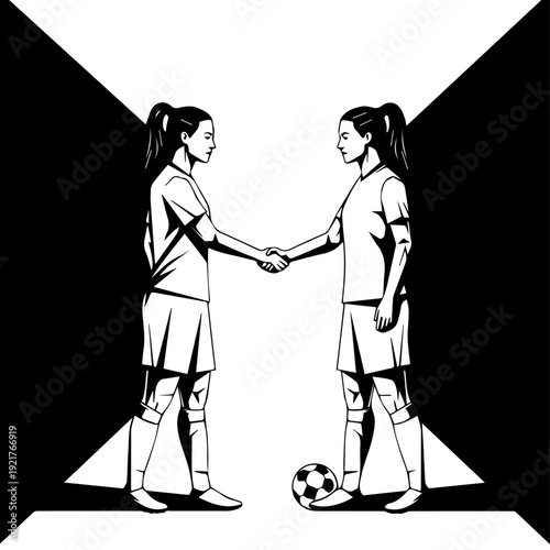 Female Soccer Players Handshake Before Match Fair Play Vector Illustration