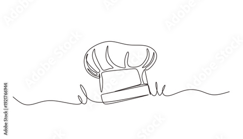 One single line drawing of chef hat or cap for restaurant vector graphic illustration. Elegant cafe badge concept. Modern continuous line draw design street Hand drawn one line vector. Editable stroke