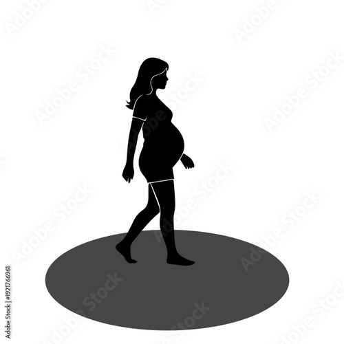 Pregnant Woman Walking Silhouette – Black and White Motherhood Illustration